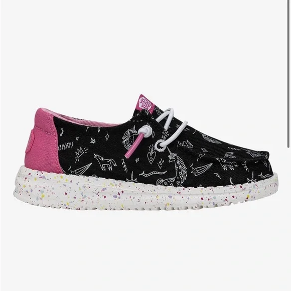 Hey Dude Black Shoes with Pink Accents and Unicorn Print Y2 - Picture 2 of 5